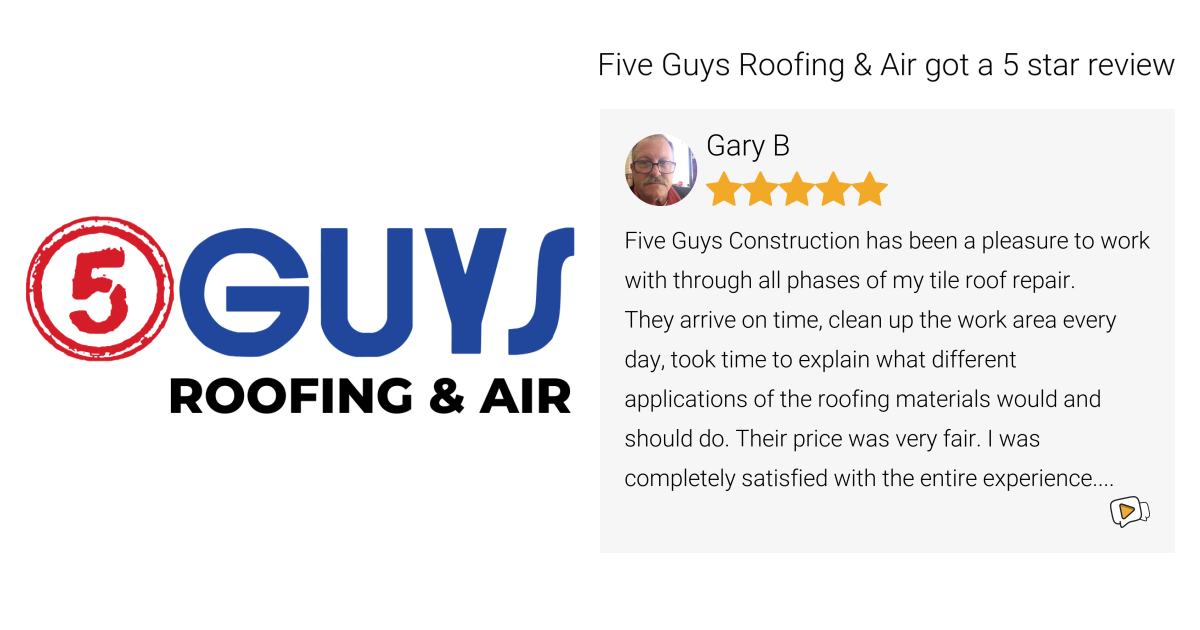 Gary B gave Five Guys Roofing & Air a 5 star review on SoTellUs